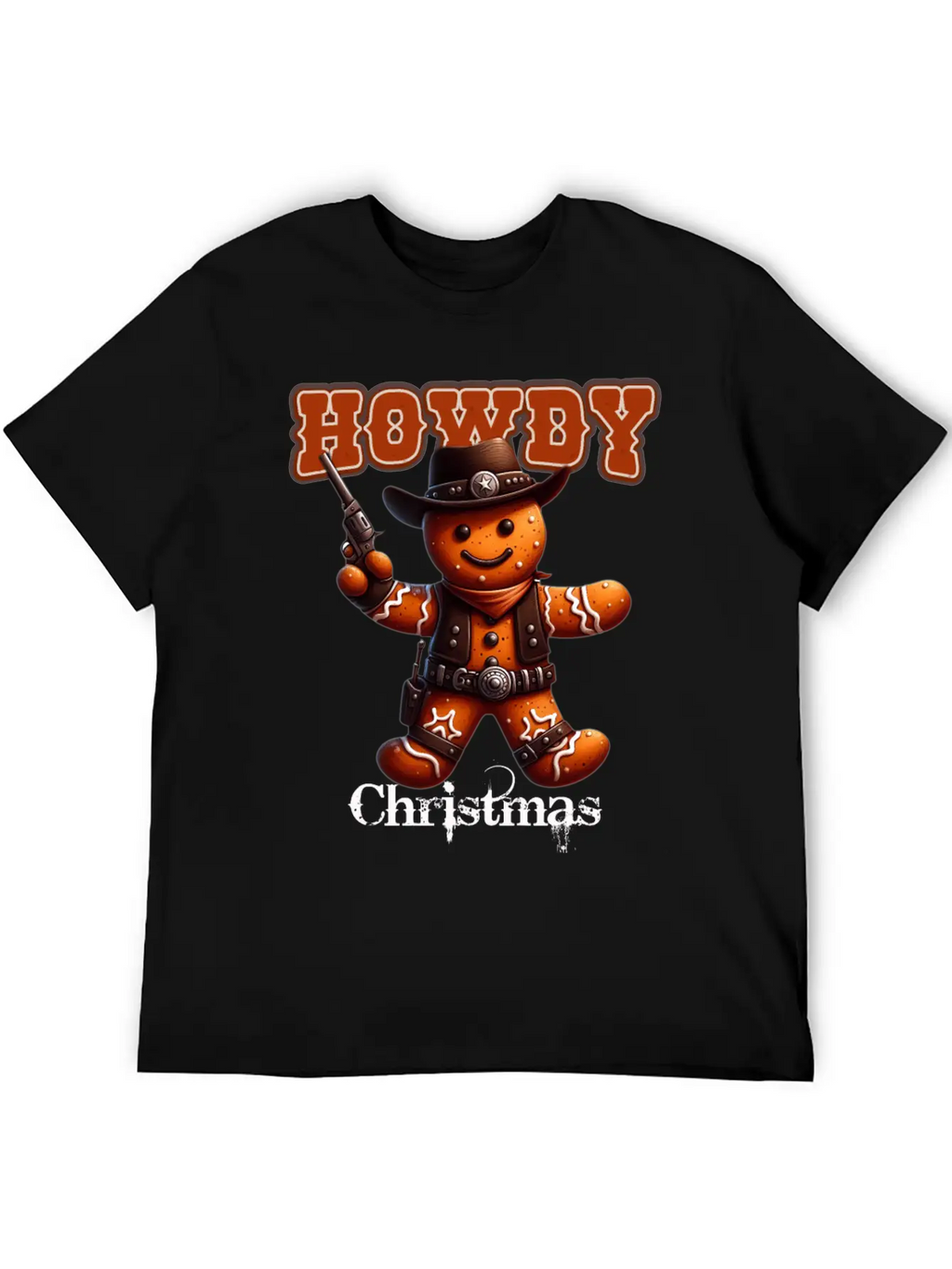Howdy Christmas Gingerbread Cowboy Festive Western Unisex Short Sleeve Soft Cotton T-Shirt – Casual Everyday Wear