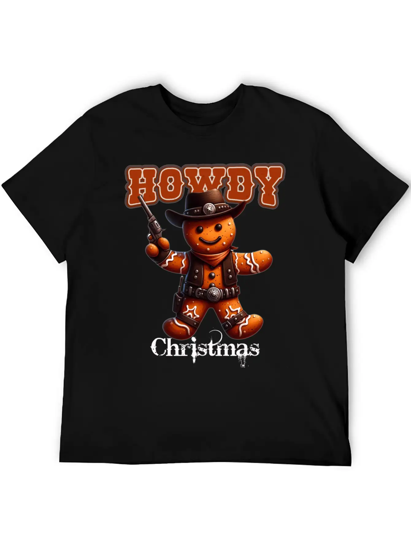 Howdy Christmas Gingerbread Cowboy Festive Western Unisex Short Sleeve Soft Cotton T-Shirt – Casual Everyday Wear