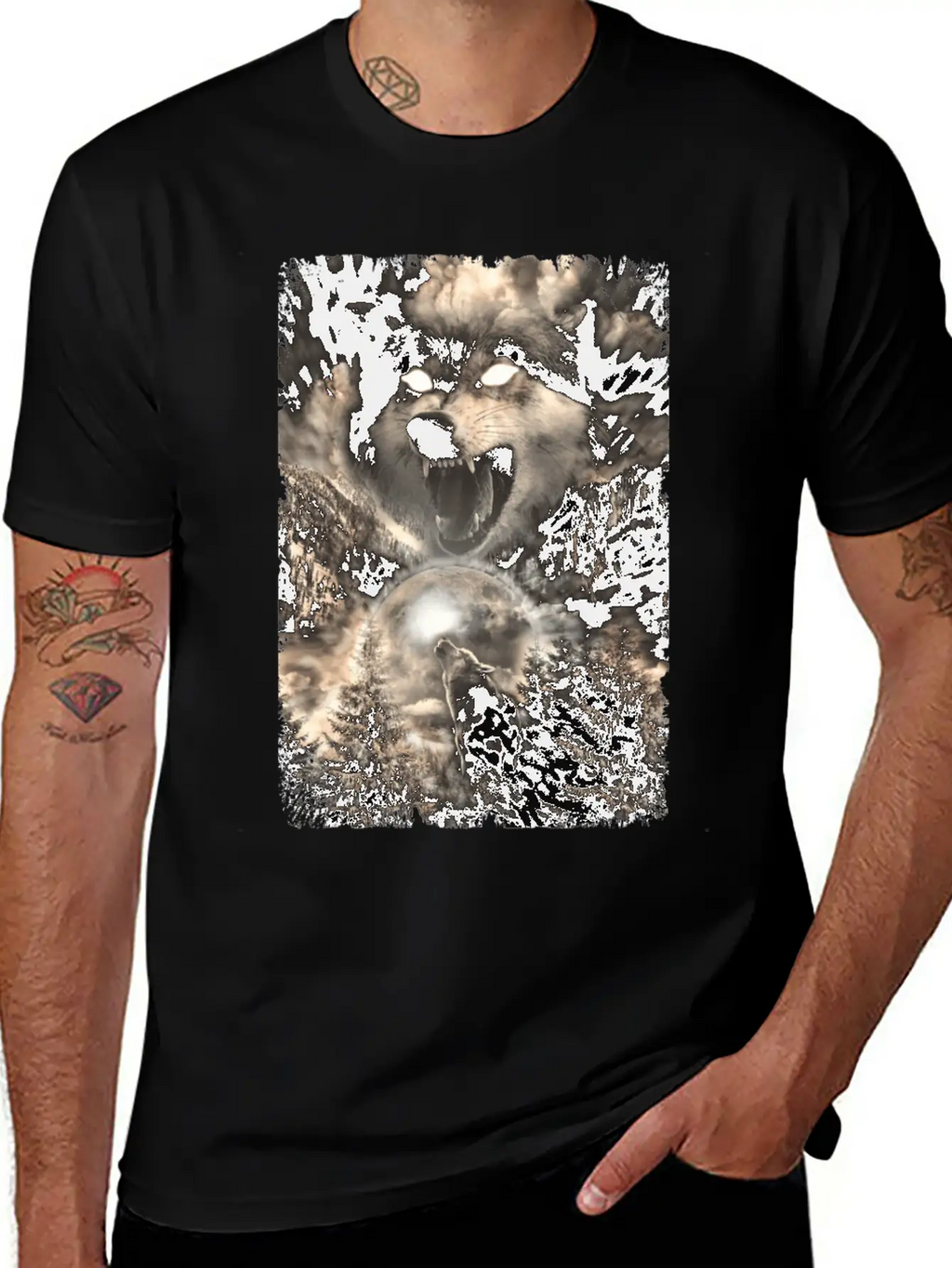 Howling Wolf Moon Forest Animal Mountains Unisex Short Sleeve Soft Cotton T-Shirt – Casual Everyday Wear