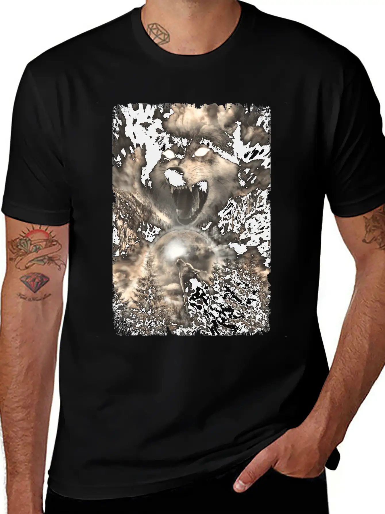 Howling Wolf Moon Forest Animal Mountains Unisex Short Sleeve Soft Cotton T-Shirt – Casual Everyday Wear