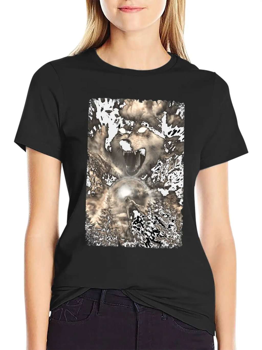 Howling Wolf Moon Forest Animal Mountains Unisex Short Sleeve Soft Cotton T-Shirt – Casual Everyday Wear