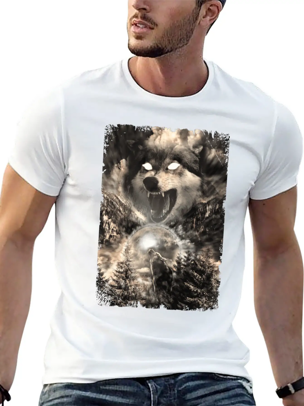Howling Wolf Moon Forest Animal Mountains Unisex Short Sleeve Soft Cotton T-Shirt – Casual Everyday Wear