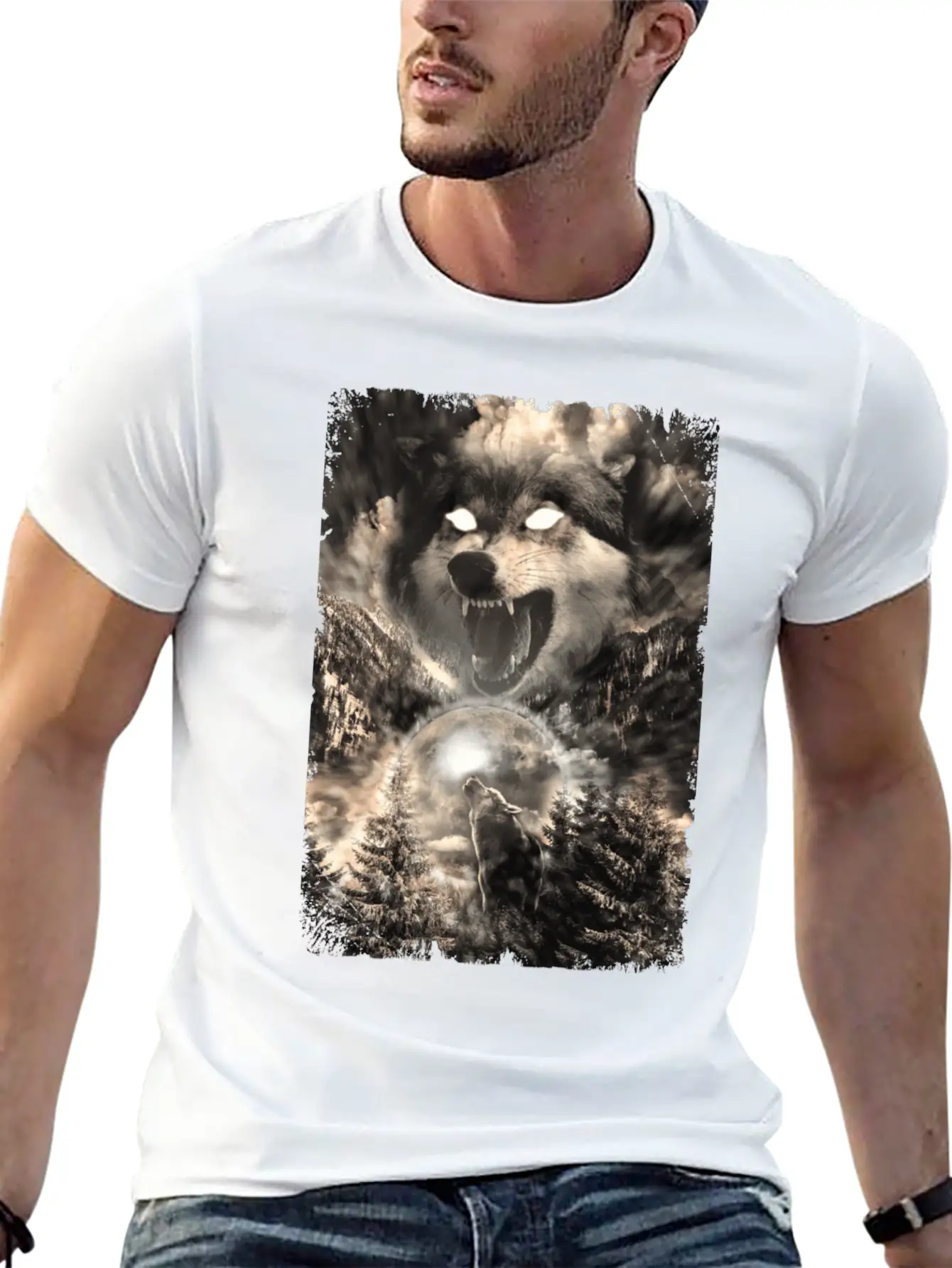 Howling Wolf Moon Forest Animal Mountains Unisex Short Sleeve Soft Cotton T-Shirt – Casual Everyday Wear