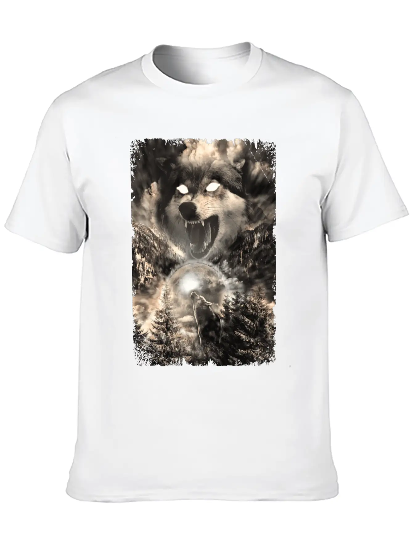 Howling Wolf Moon Forest Animal Mountains Unisex Short Sleeve Soft Cotton T-Shirt – Casual Everyday Wear