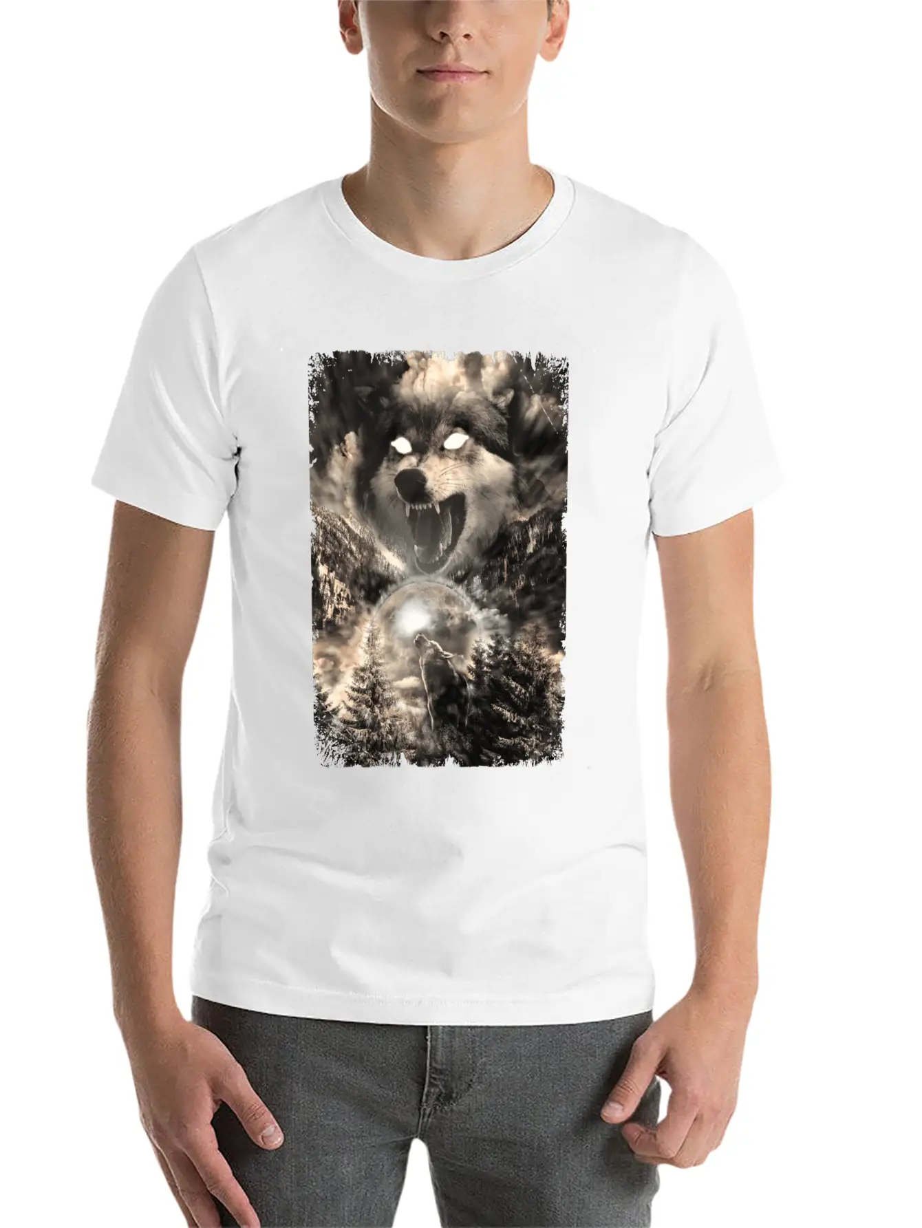 Howling Wolf Moon Forest Animal Mountains Unisex Short Sleeve Soft Cotton T-Shirt – Casual Everyday Wear
