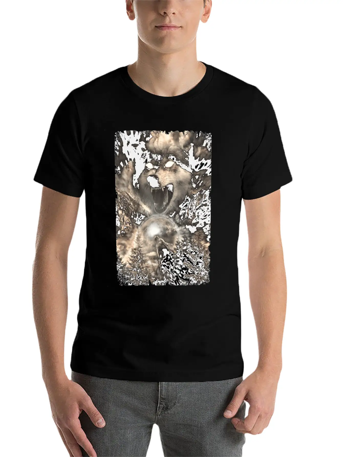 Howling Wolf Moon Forest Animal Mountains Unisex Short Sleeve Soft Cotton T-Shirt – Casual Everyday Wear