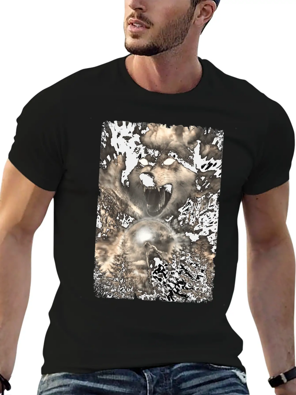 Howling Wolf Moon Forest Animal Mountains Unisex Short Sleeve Soft Cotton T-Shirt – Casual Everyday Wear