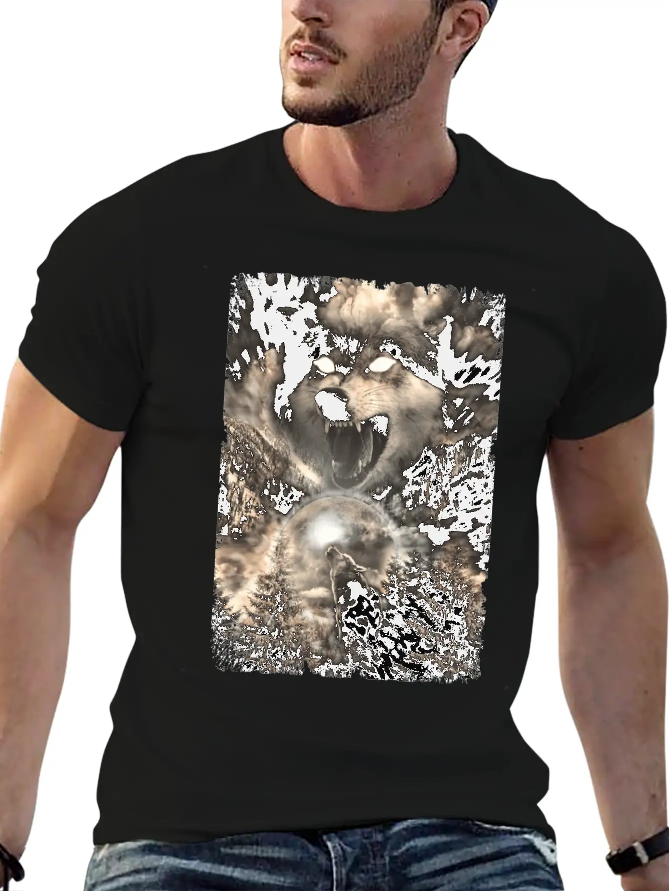 Howling Wolf Moon Forest Animal Mountains Unisex Short Sleeve Soft Cotton T-Shirt – Casual Everyday Wear