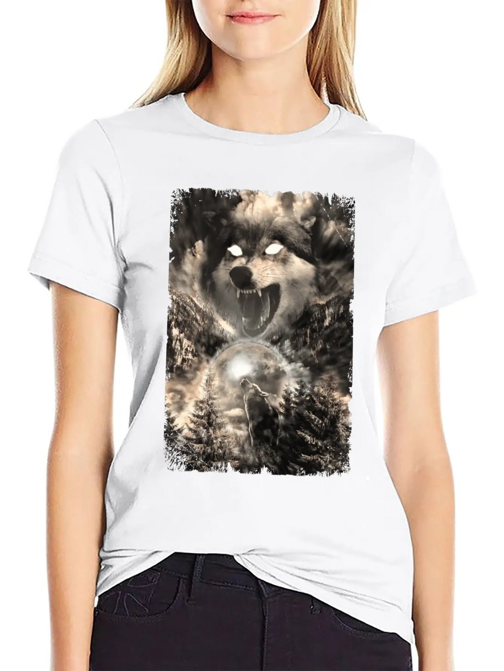 Howling Wolf Moon Forest Animal Mountains Unisex Short Sleeve Soft Cotton T-Shirt – Casual Everyday Wear