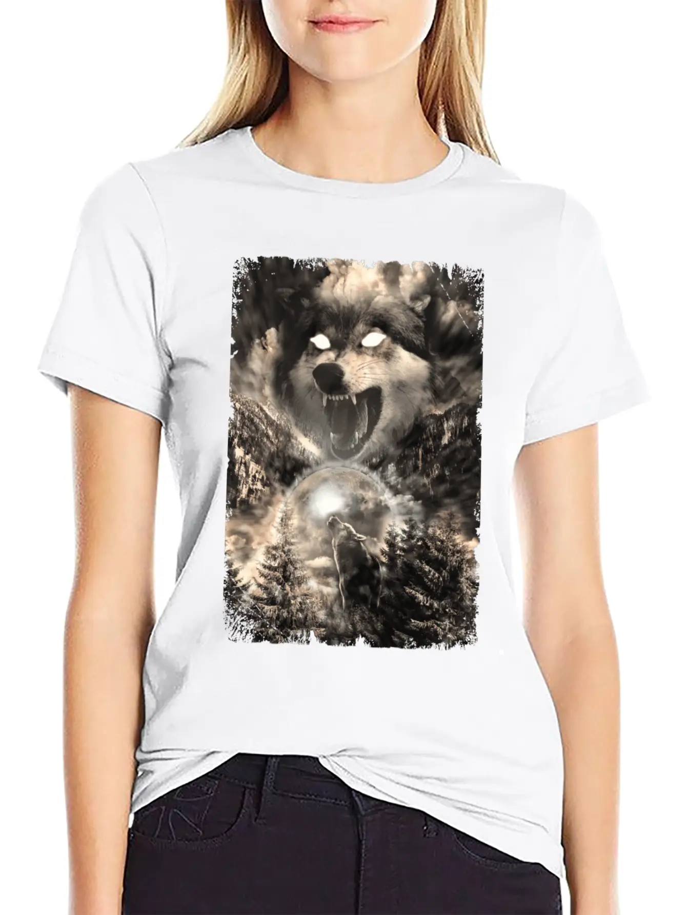Howling Wolf Moon Forest Animal Mountains Unisex Short Sleeve Soft Cotton T-Shirt – Casual Everyday Wear