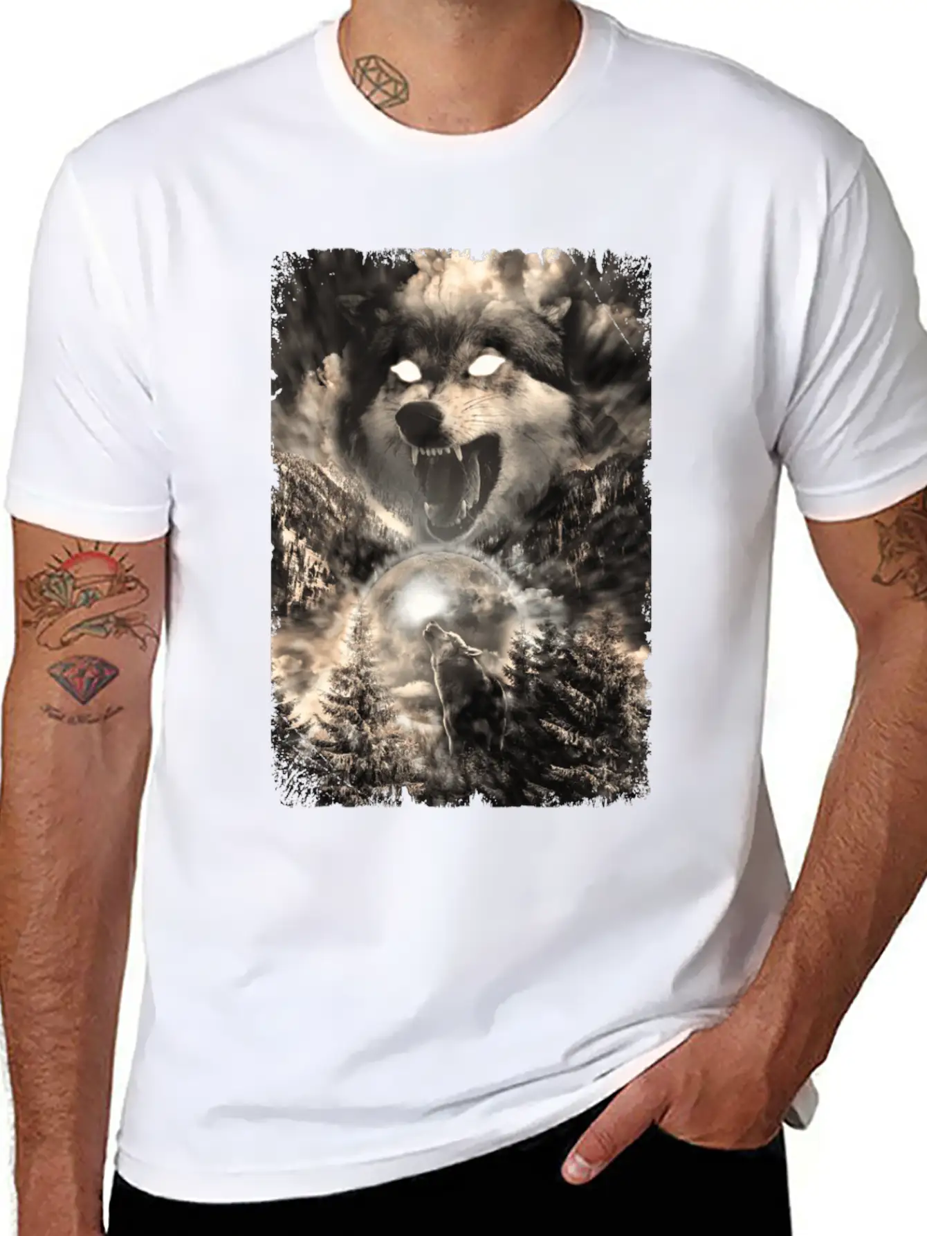 Howling Wolf Moon Forest Animal Mountains Unisex Short Sleeve Soft Cotton T-Shirt – Casual Everyday Wear
