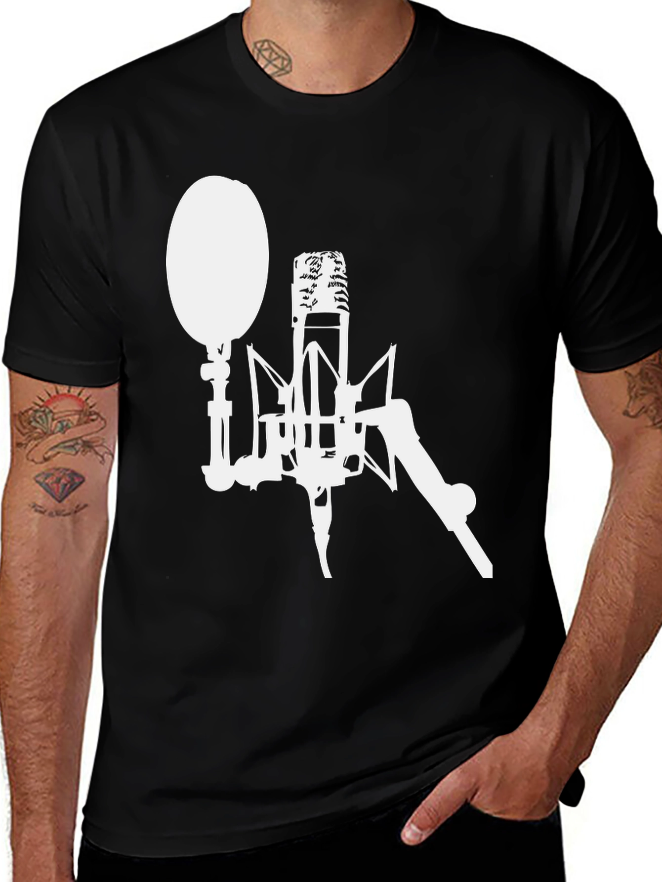 Retro Microphone Graphic Tee - Classic Recording Studio Style
