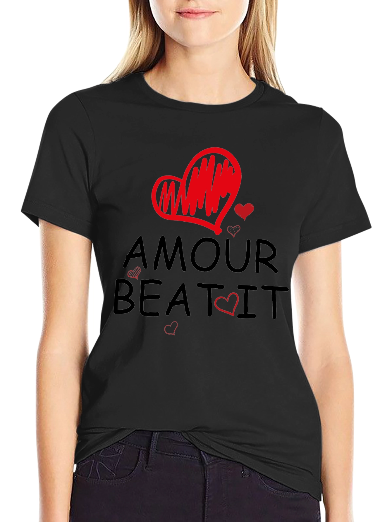 Amour Beat It Heart Graphic Tee - Trendy Casual T-Shirt