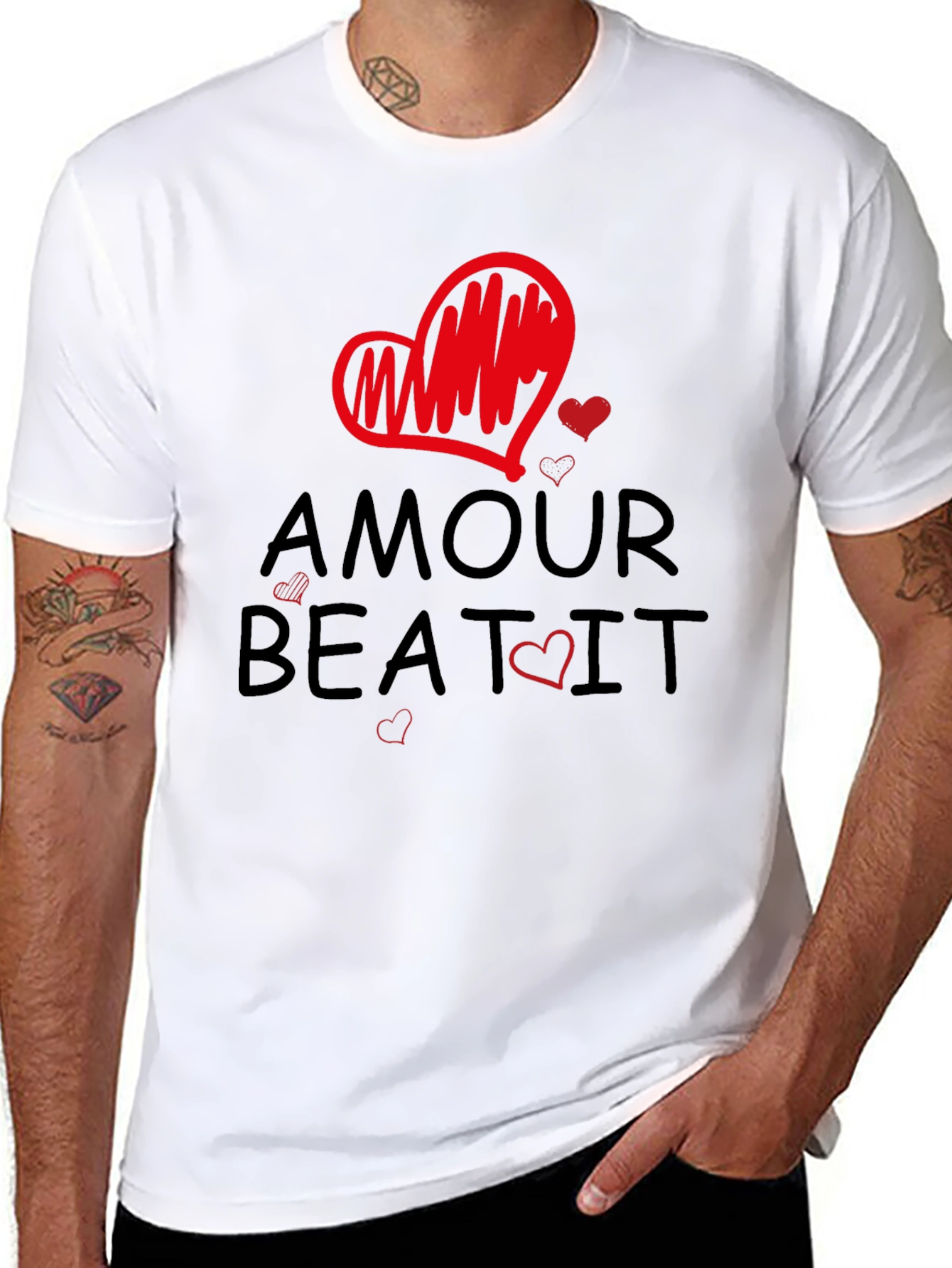 Amour Beat It Heart Graphic Tee - Trendy Casual T-Shirt