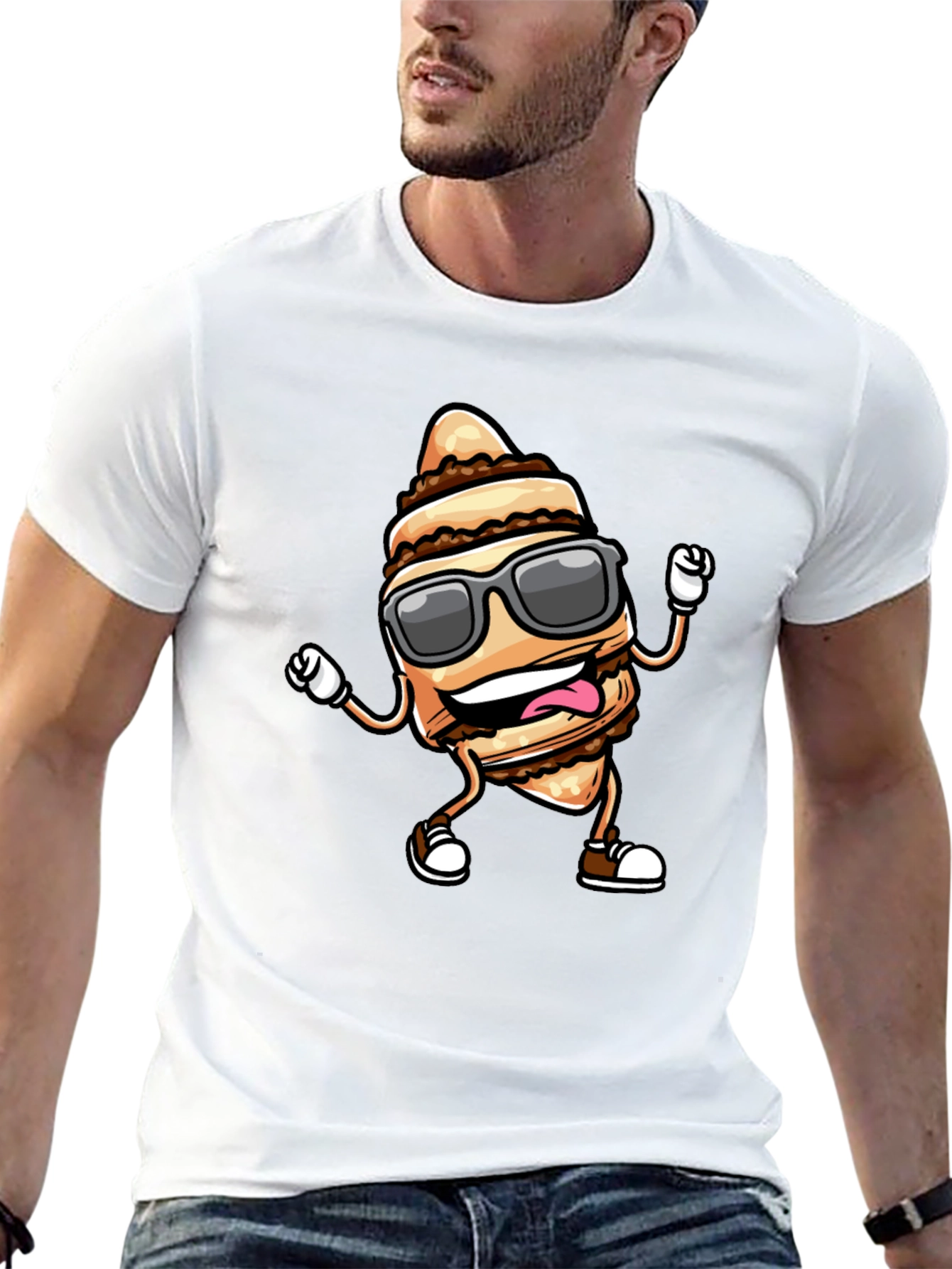 Funny Cream Horn Cartoon Black T-Shirt