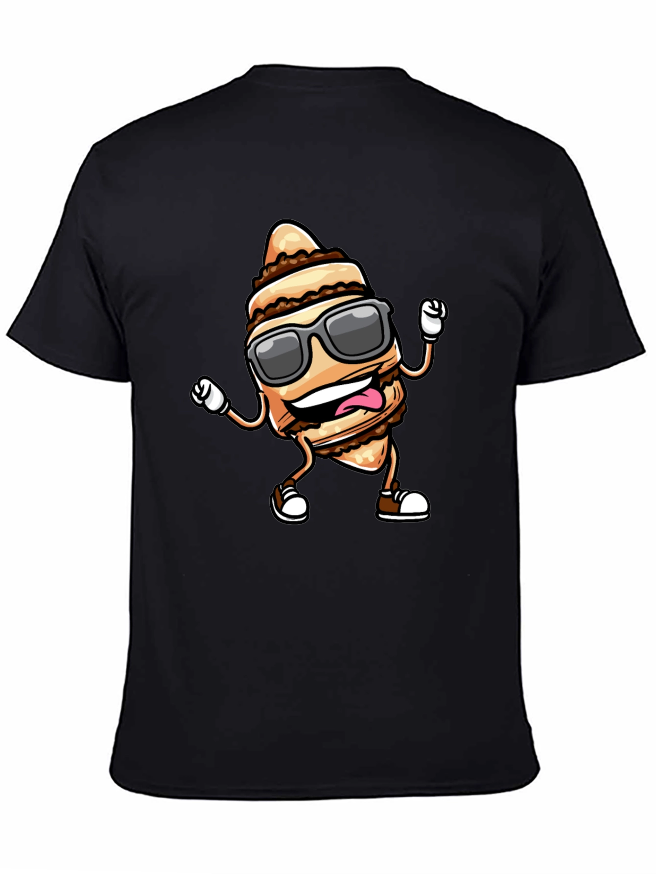 Funny Cream Horn Cartoon Black T-Shirt