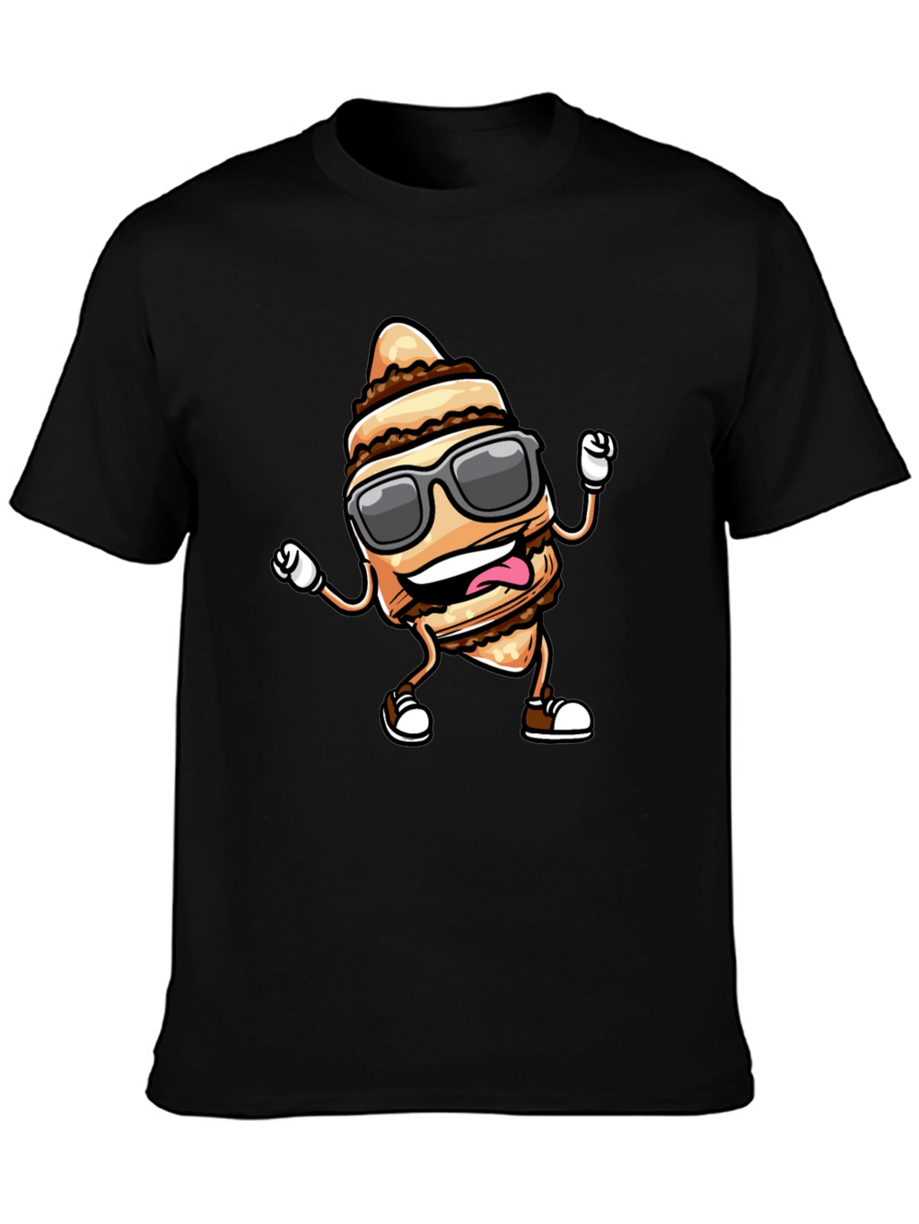 Funny Cream Horn Cartoon Black T-Shirt