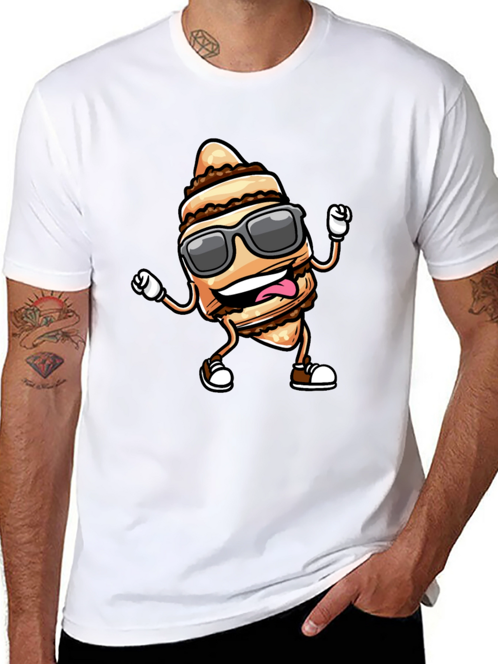 Funny Cream Horn Cartoon Black T-Shirt