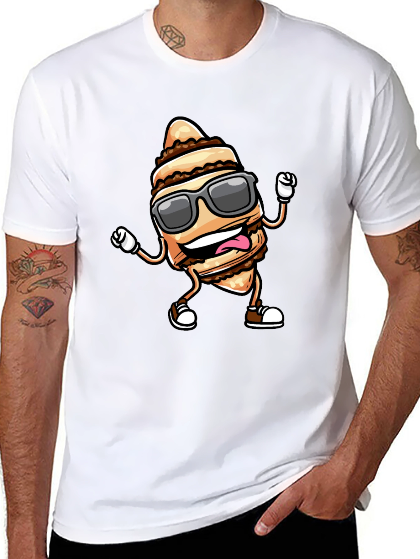 Funny Cream Horn Cartoon Black T-Shirt
