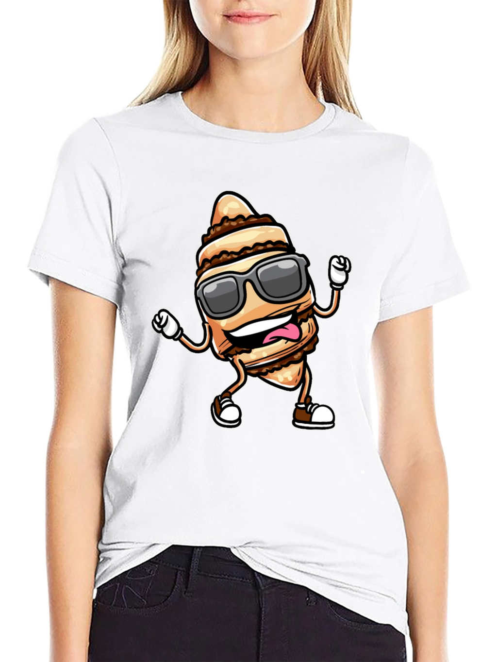 Funny Cream Horn Cartoon Black T-Shirt