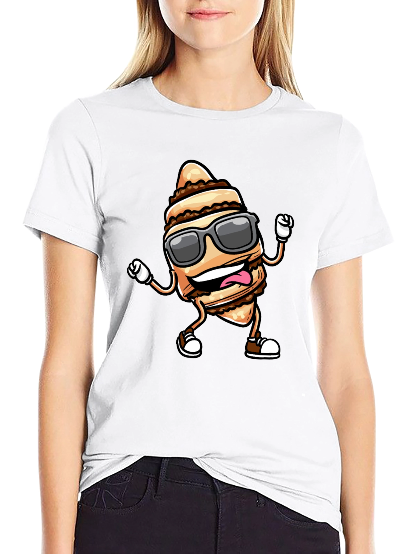 Funny Cream Horn Cartoon Black T-Shirt