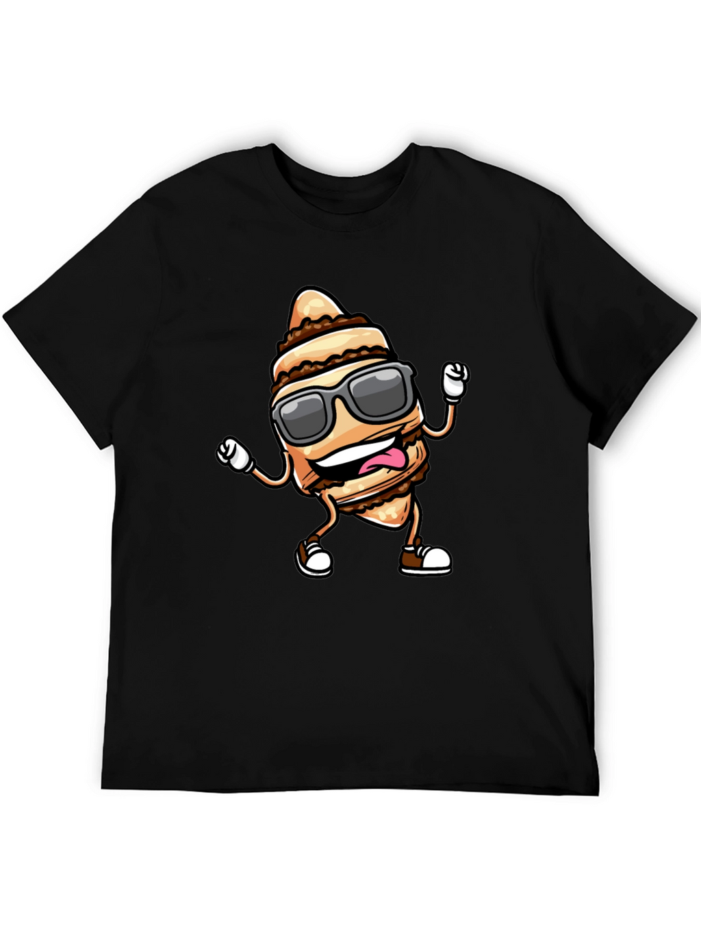 Funny Cream Horn Cartoon Black T-Shirt