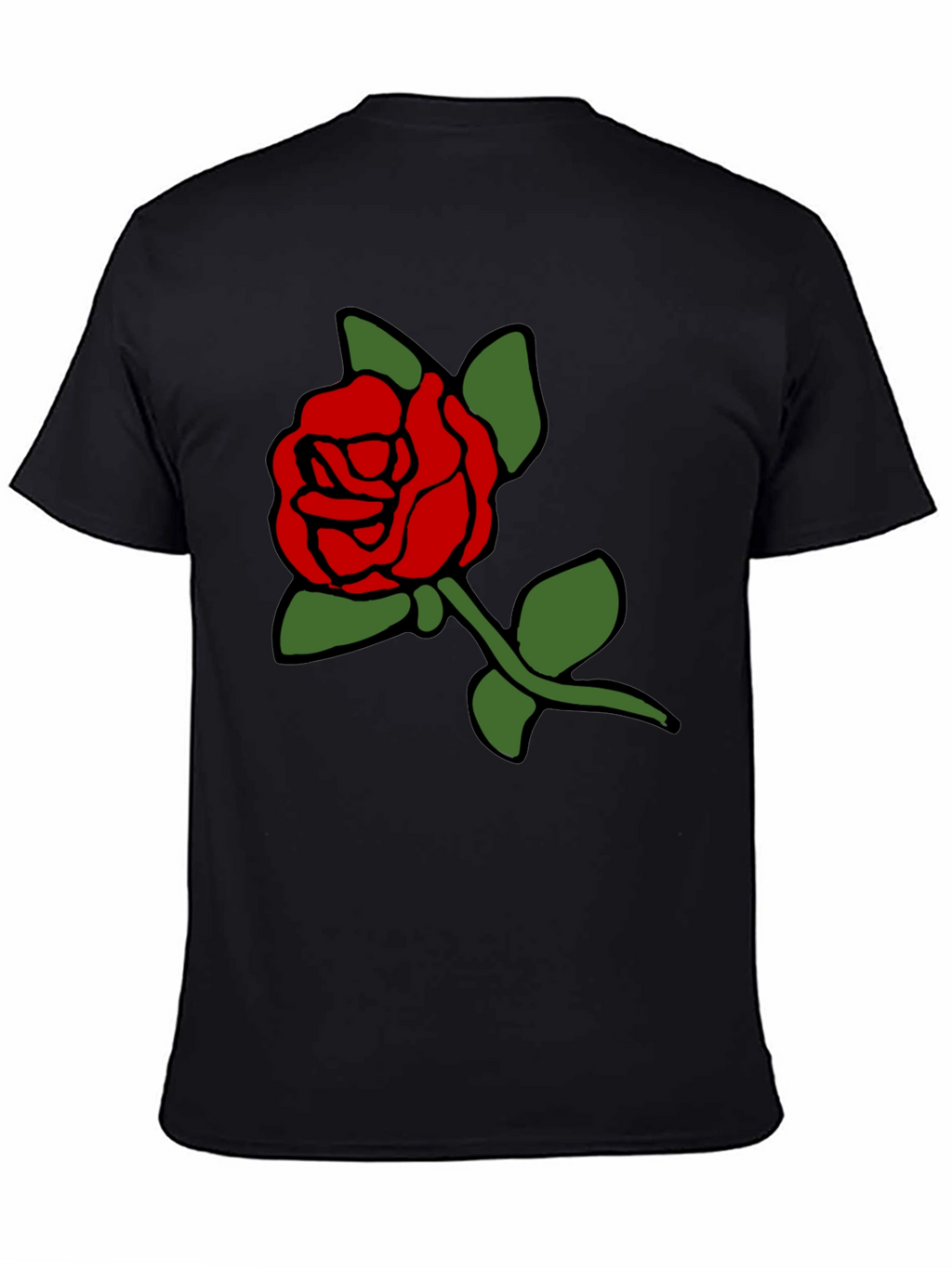 Black T-Shirt with Bold Red Rose Graphic