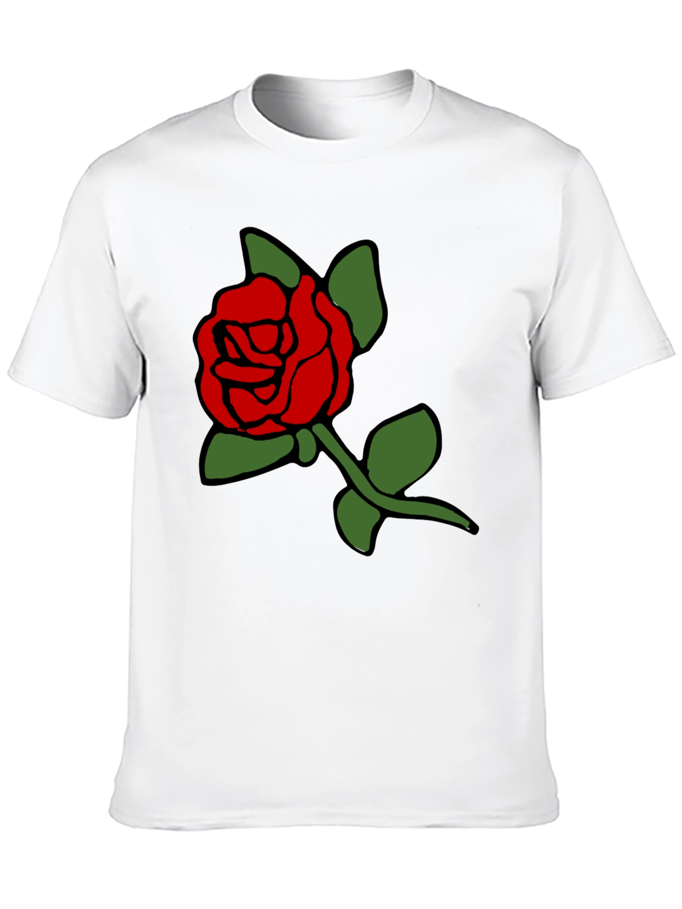 Black T-Shirt with Bold Red Rose Graphic
