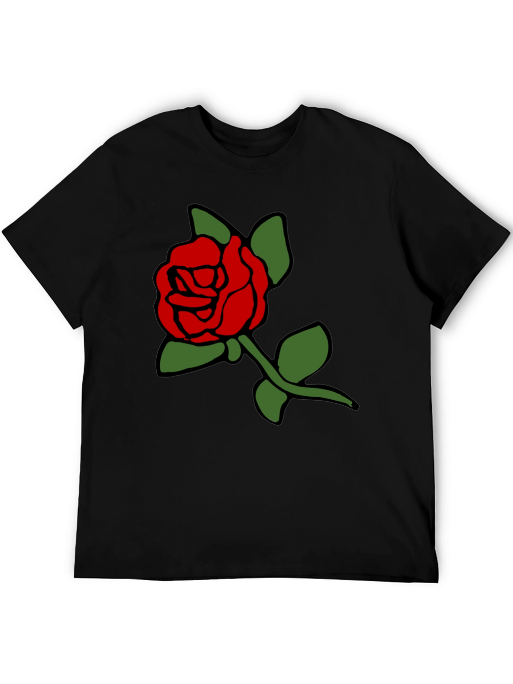 Black T-Shirt with Bold Red Rose Graphic