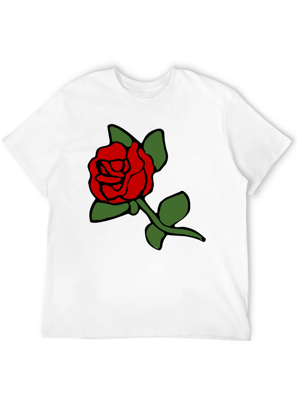 Black T-Shirt with Bold Red Rose Graphic