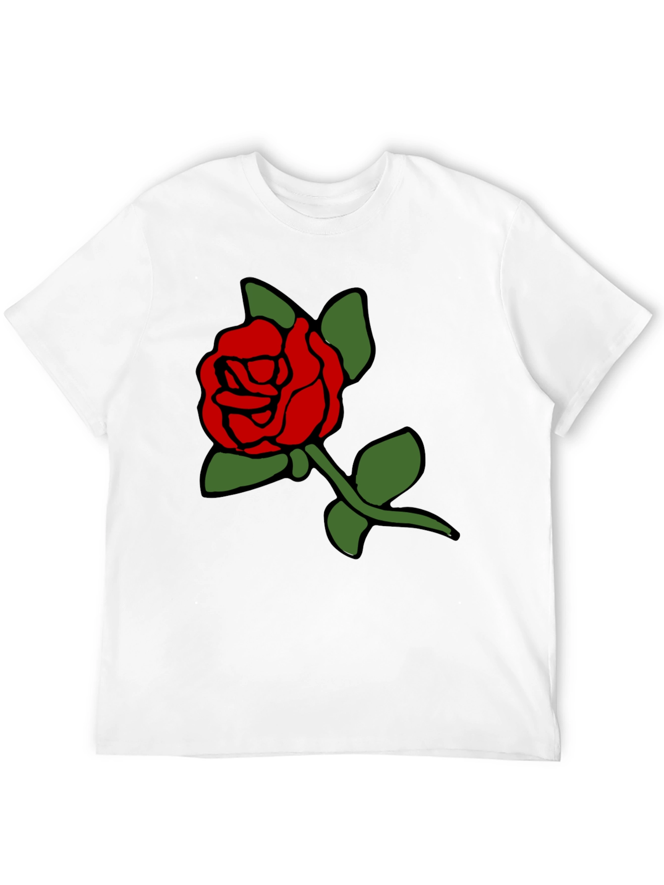 Black T-Shirt with Bold Red Rose Graphic