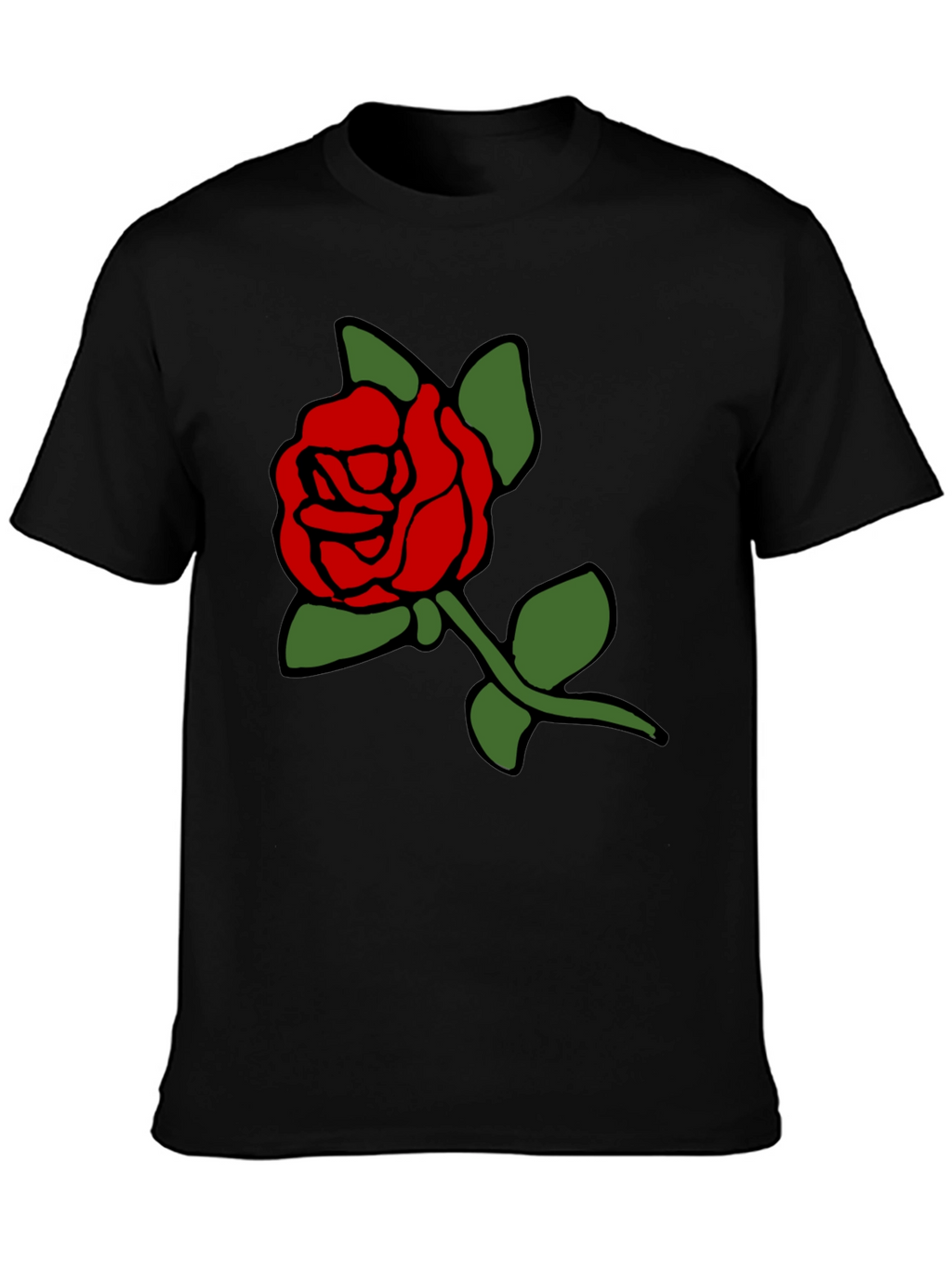 Black T-Shirt with Bold Red Rose Graphic