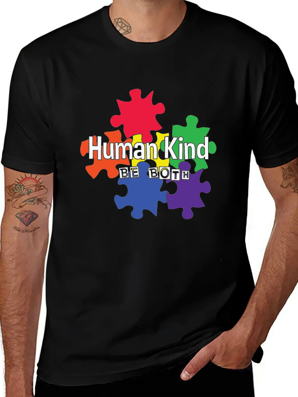Human Kind Be Both - Autism Acceptance Unisex Short Sleeve Soft Cotton T-Shirt – Casual Everyday Wear