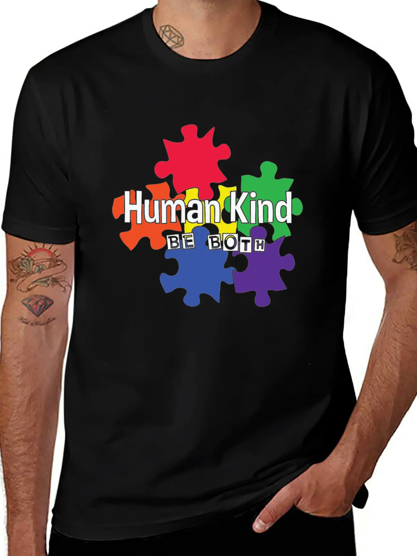 Human Kind Be Both - Autism Acceptance Unisex Short Sleeve Soft Cotton T-Shirt – Casual Everyday Wear