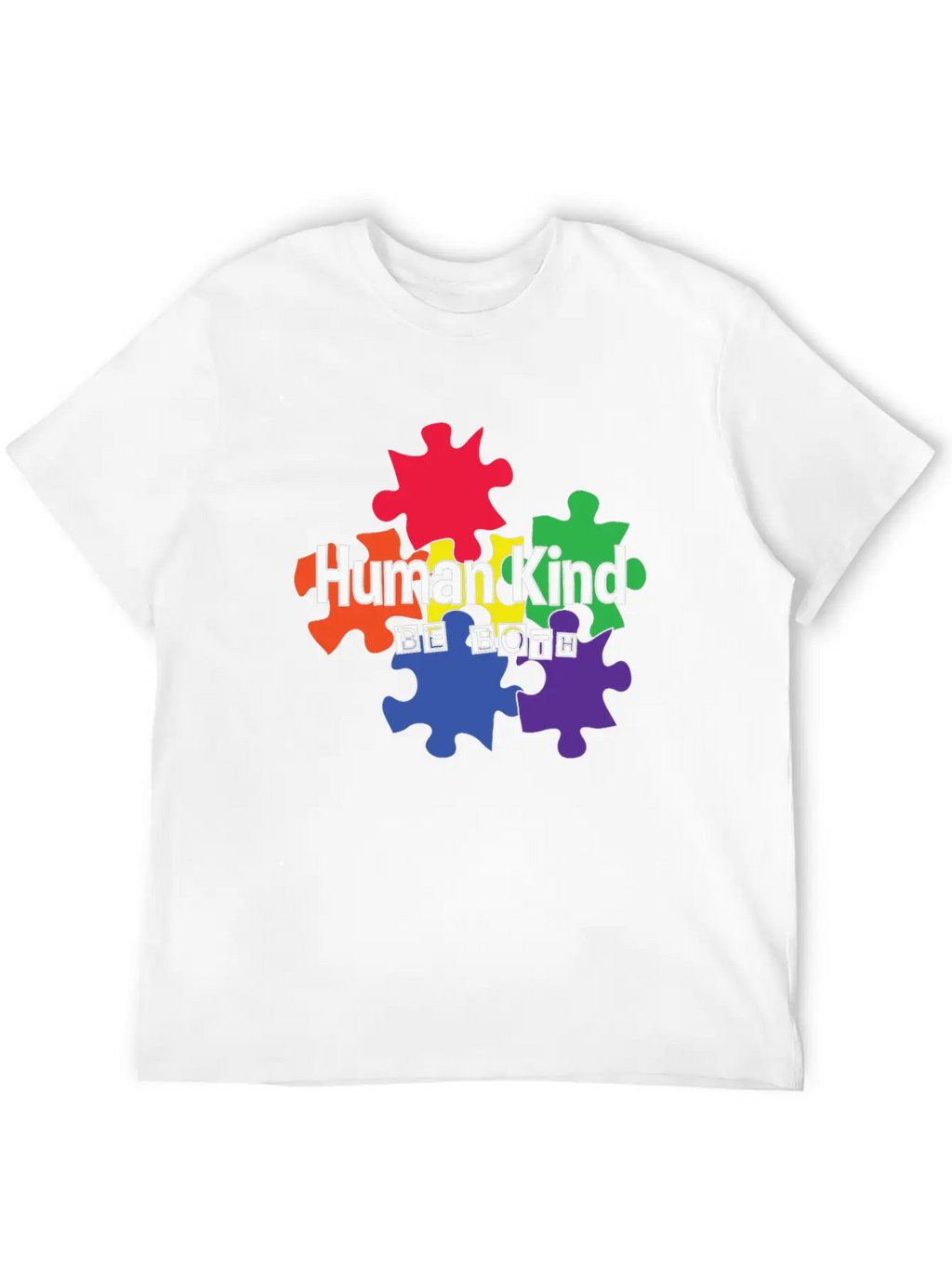 Human Kind Be Both - Autism Acceptance Unisex Short Sleeve Soft Cotton T-Shirt – Casual Everyday Wear