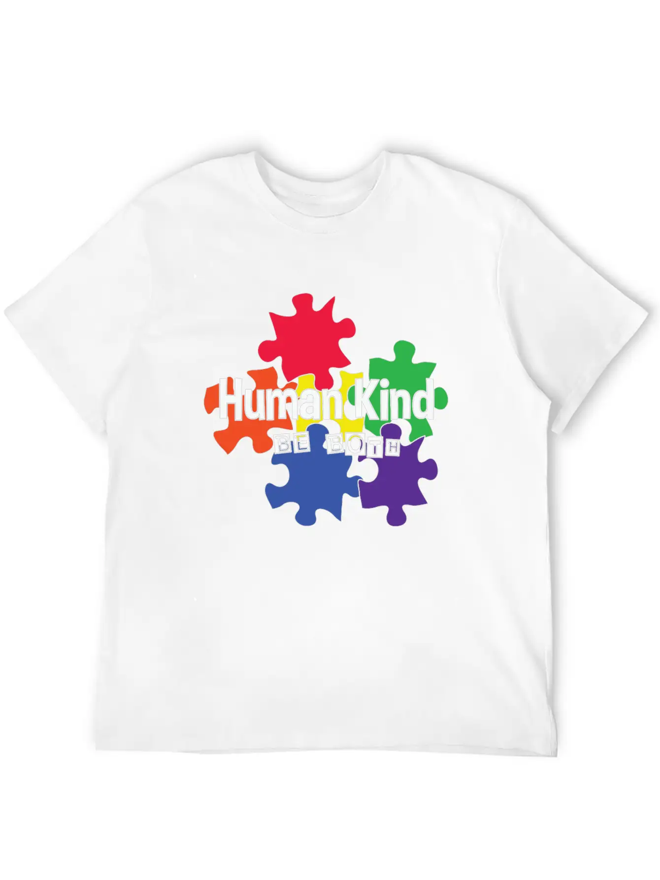 Human Kind Be Both - Autism Acceptance Unisex Short Sleeve Soft Cotton T-Shirt – Casual Everyday Wear