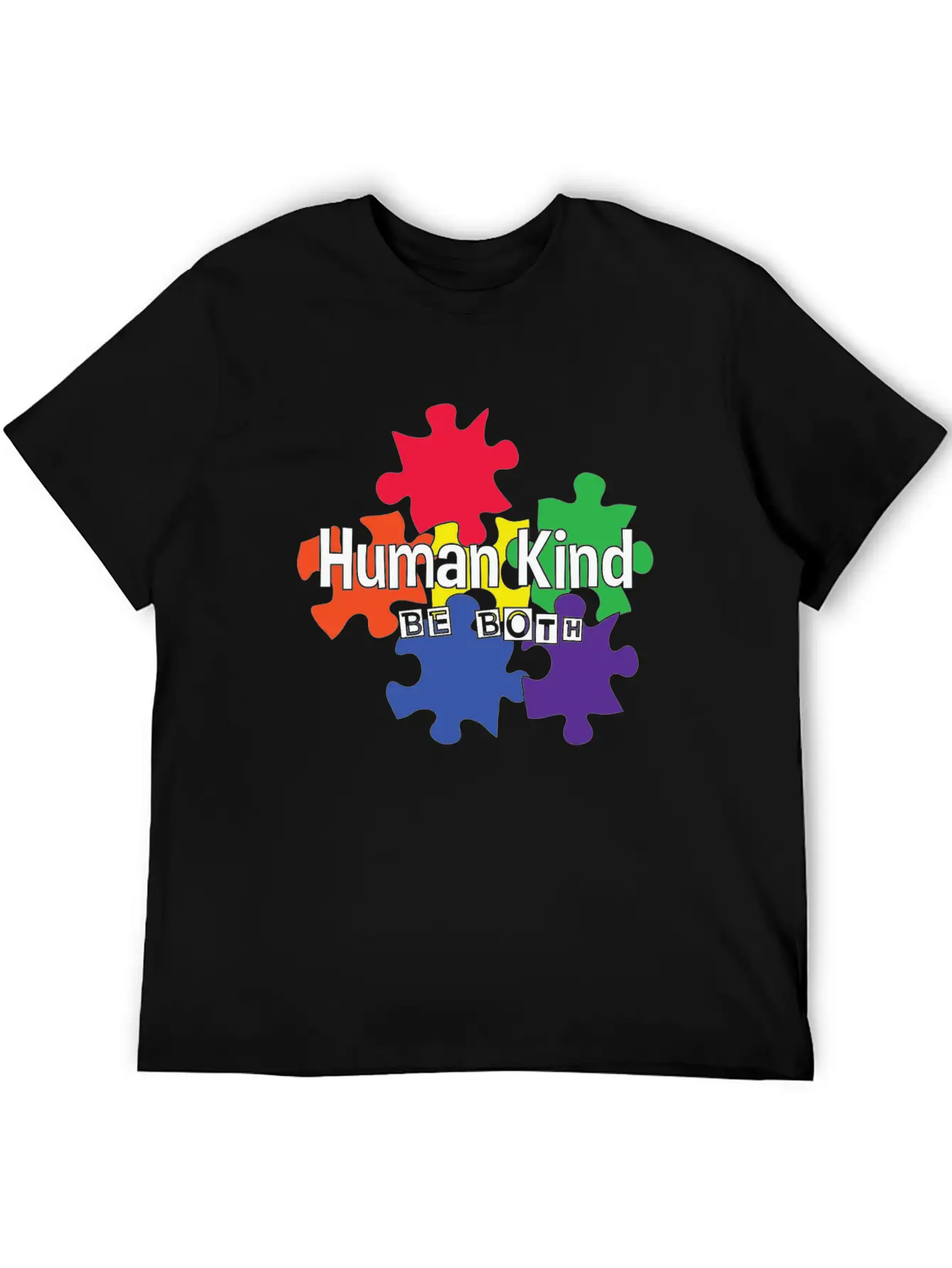 Human Kind Be Both - Autism Acceptance Unisex Short Sleeve Soft Cotton T-Shirt – Casual Everyday Wear
