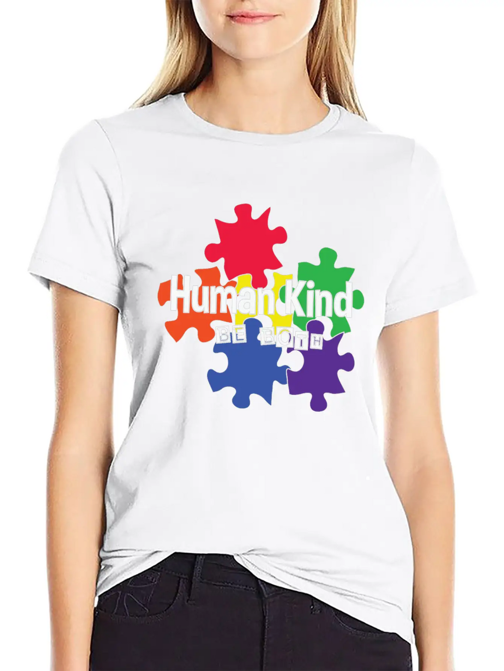 Human Kind Be Both - Autism Acceptance Unisex Short Sleeve Soft Cotton T-Shirt – Casual Everyday Wear