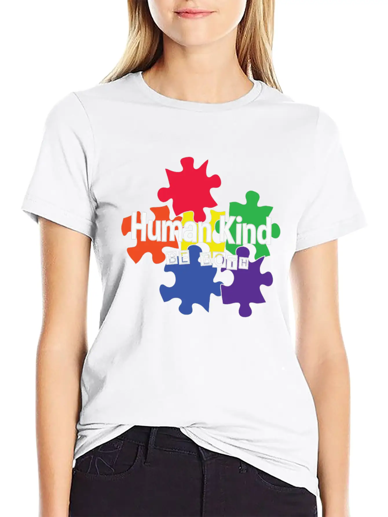 Human Kind Be Both - Autism Acceptance Unisex Short Sleeve Soft Cotton T-Shirt – Casual Everyday Wear
