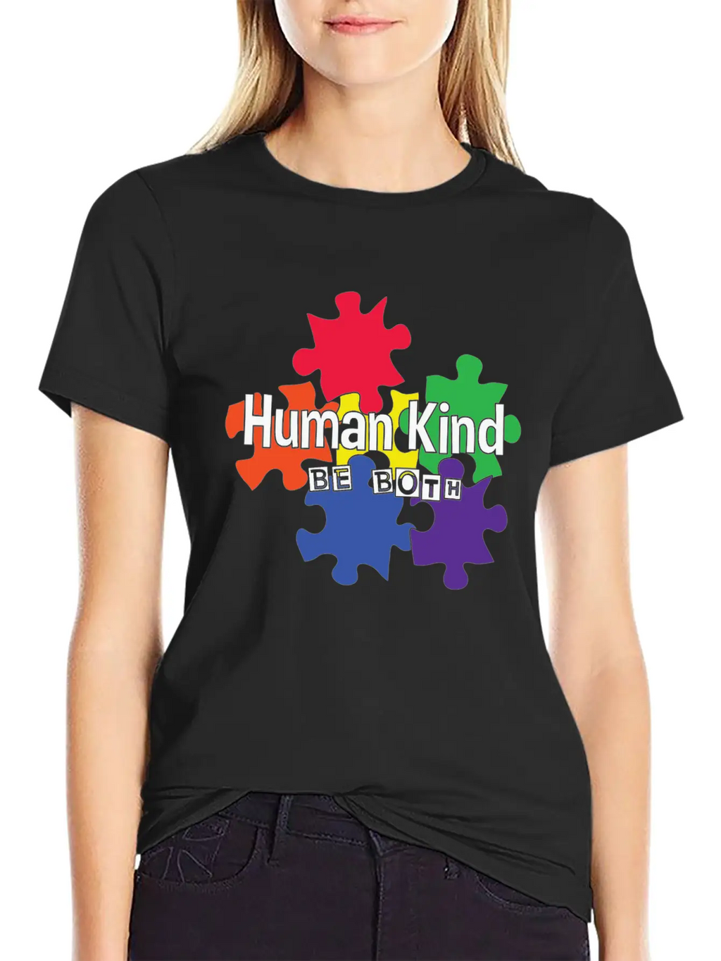 Human Kind Be Both - Autism Acceptance Unisex Short Sleeve Soft Cotton T-Shirt – Casual Everyday Wear