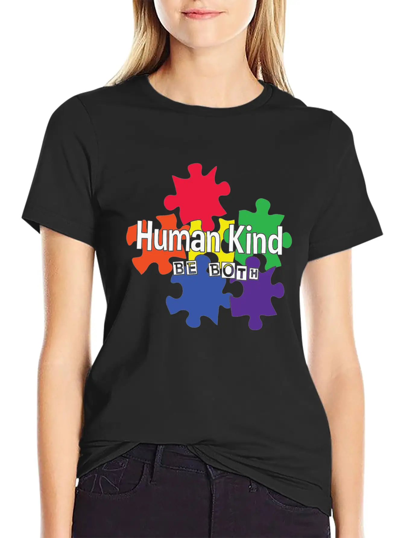 Human Kind Be Both - Autism Acceptance Unisex Short Sleeve Soft Cotton T-Shirt – Casual Everyday Wear