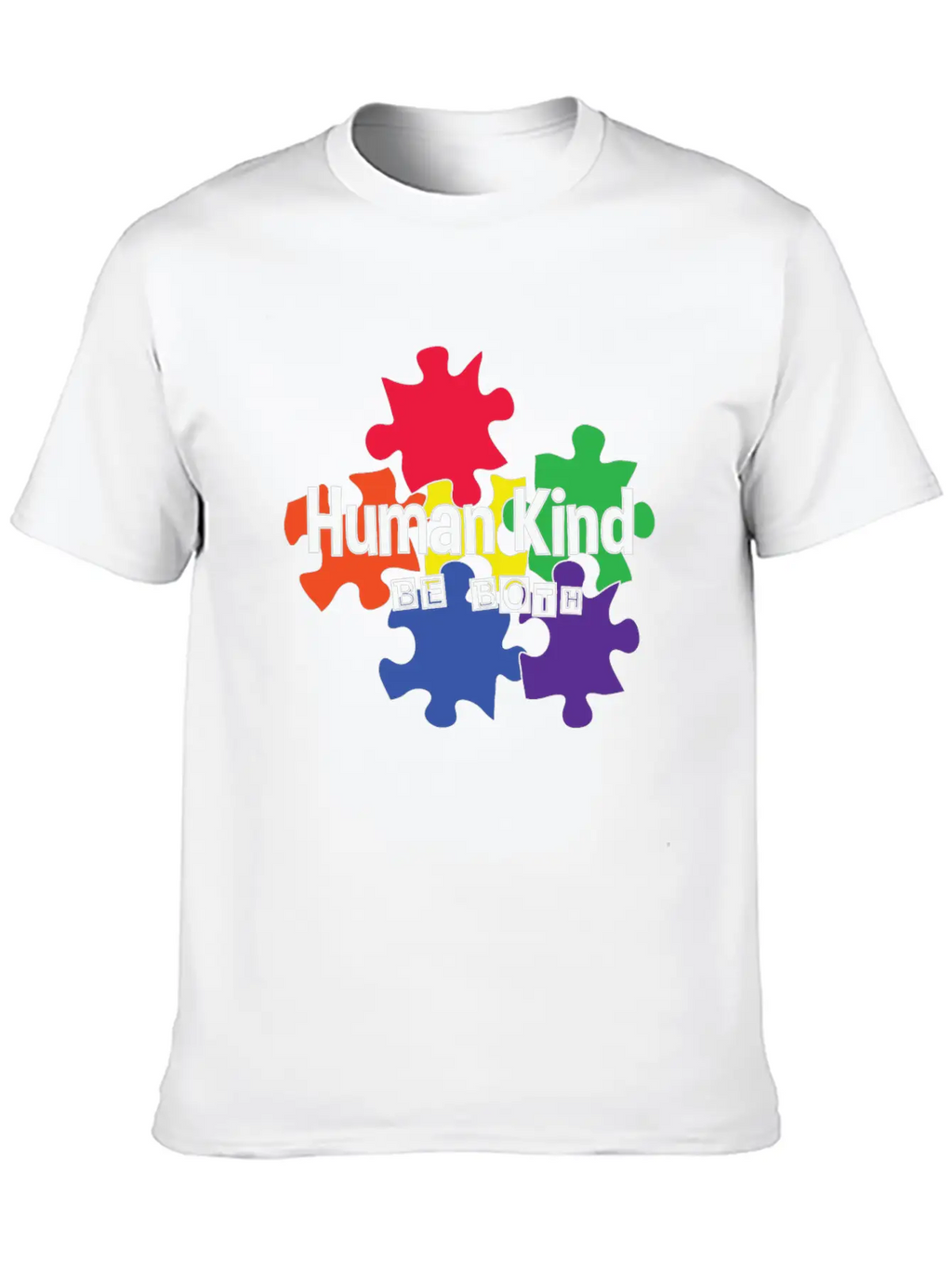 Human Kind Be Both - Autism Acceptance Unisex Short Sleeve Soft Cotton T-Shirt – Casual Everyday Wear