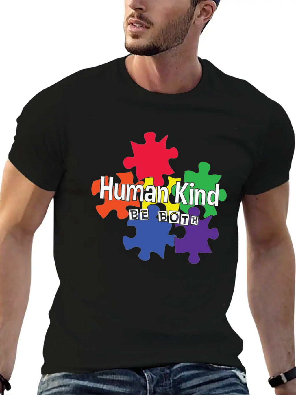 Human Kind Be Both - Autism Acceptance Unisex Short Sleeve Soft Cotton T-Shirt – Casual Everyday Wear