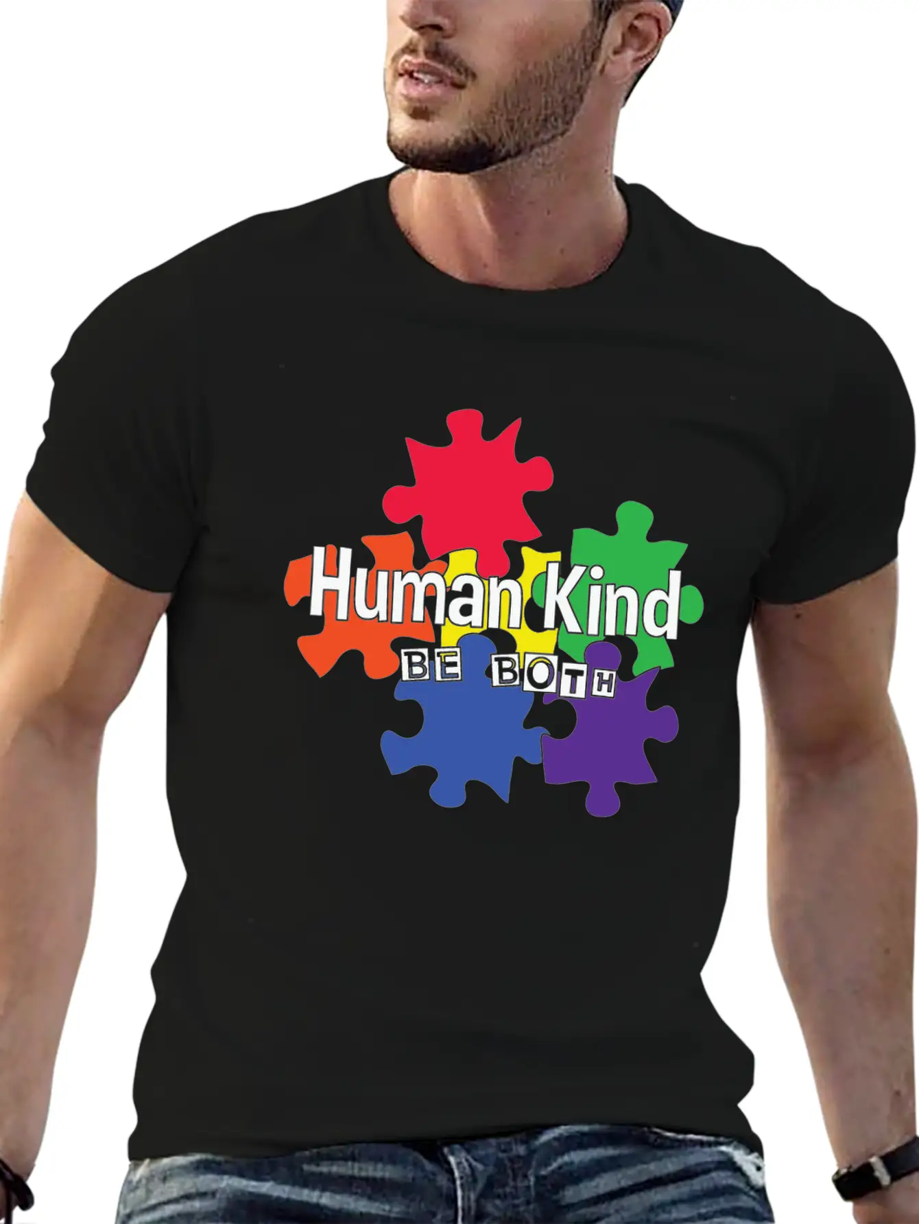 Human Kind Be Both - Autism Acceptance Unisex Short Sleeve Soft Cotton T-Shirt – Casual Everyday Wear
