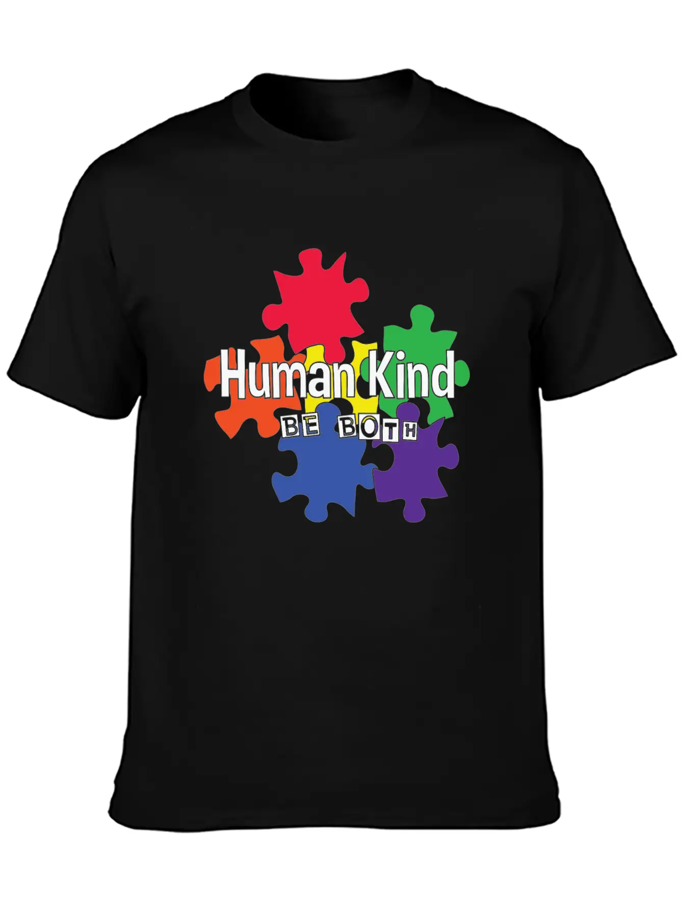 Human Kind Be Both - Autism Acceptance Unisex Short Sleeve Soft Cotton T-Shirt – Casual Everyday Wear