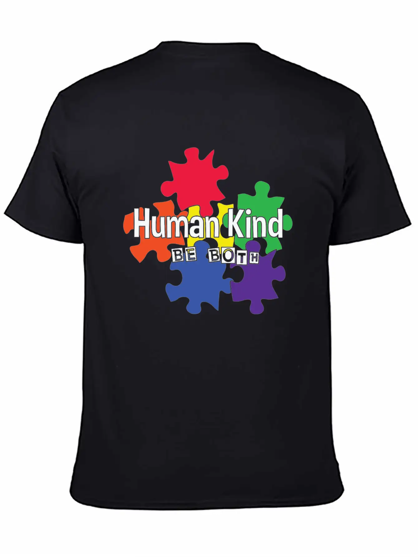 Human Kind Be Both - Autism Acceptance Unisex Short Sleeve Soft Cotton T-Shirt – Casual Everyday Wear