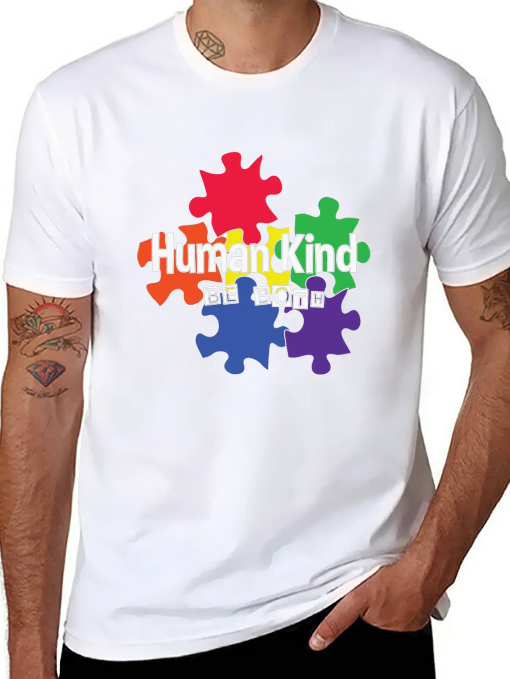 Human Kind Be Both - Autism Acceptance Unisex Short Sleeve Soft Cotton T-Shirt – Casual Everyday Wear