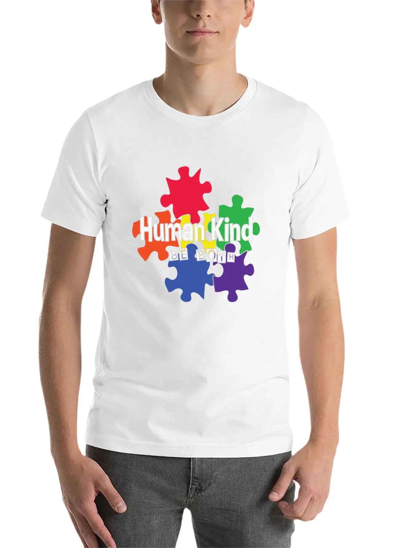 Human Kind Be Both - Autism Acceptance Unisex Short Sleeve Soft Cotton T-Shirt – Casual Everyday Wear