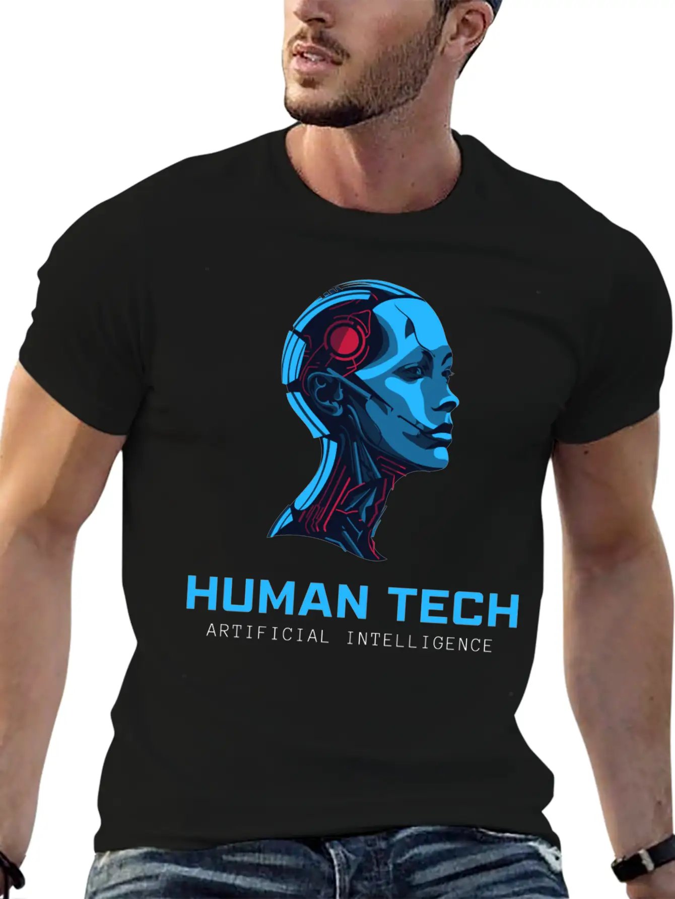 Human Tech Artificial Intelligence Breathable Soft Cotton T-Shirt – Timeless Casual Look