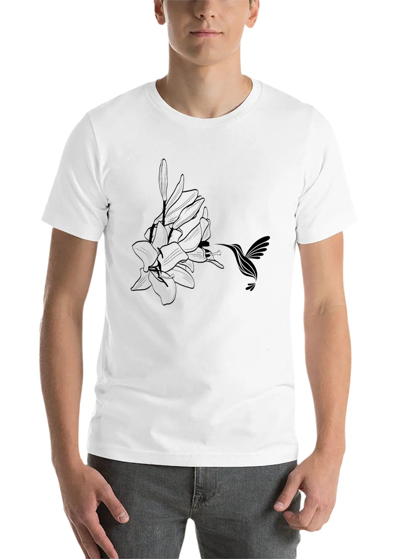 Hummingbird / Colibri With Lily Flowers Classic Fit Graphic Tee For Daily Comfort – Unisex Cotton Shirt